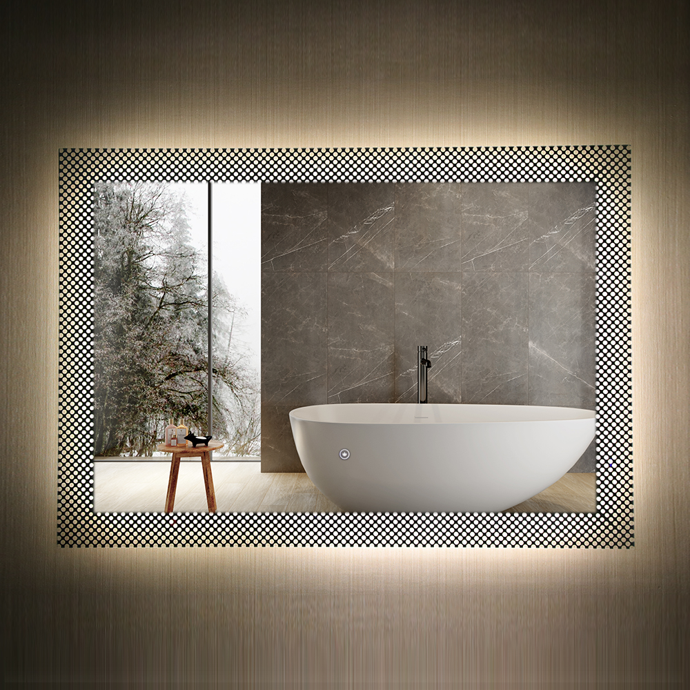 Specchio per hotel con specchio da bagno leggero a parete con modello diverso personalizzato