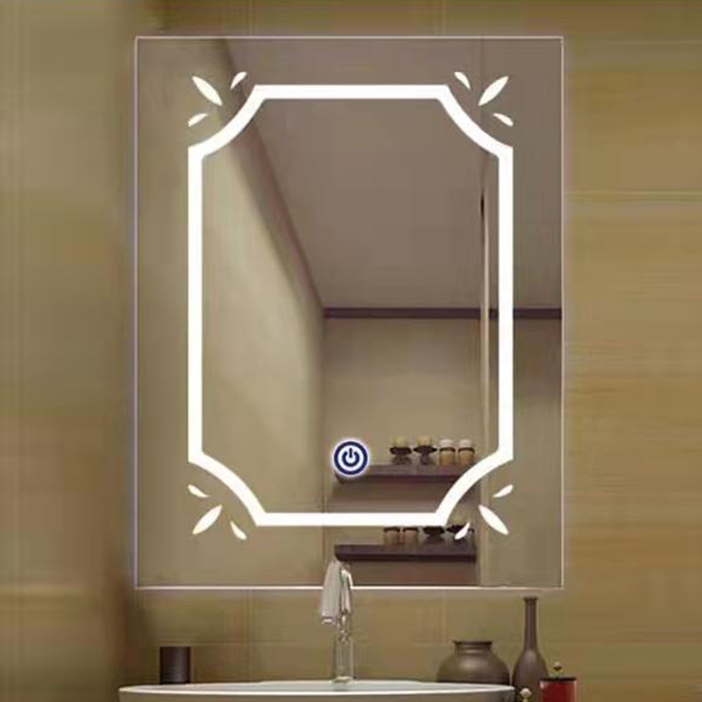 Ultimo design per tutte le stagioni Specchio da bagno Smart Led rettangolare in ottone dorato di lusso