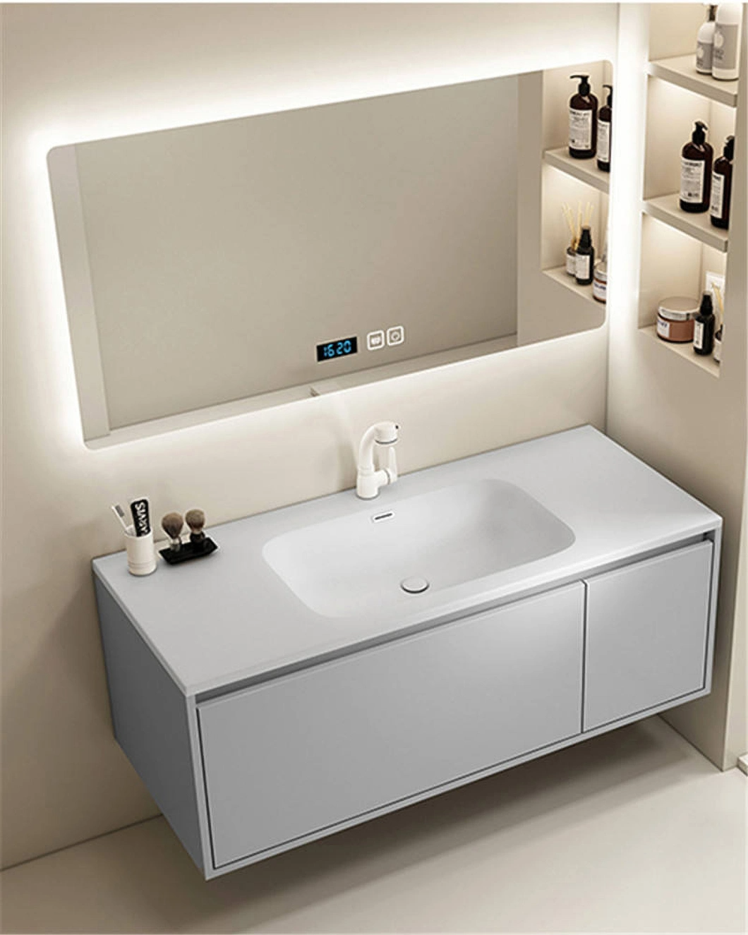 2023 Nuovo design Armadietto da bagno Specchio da bagno Mobiletto da bagno di lusso in legno americano