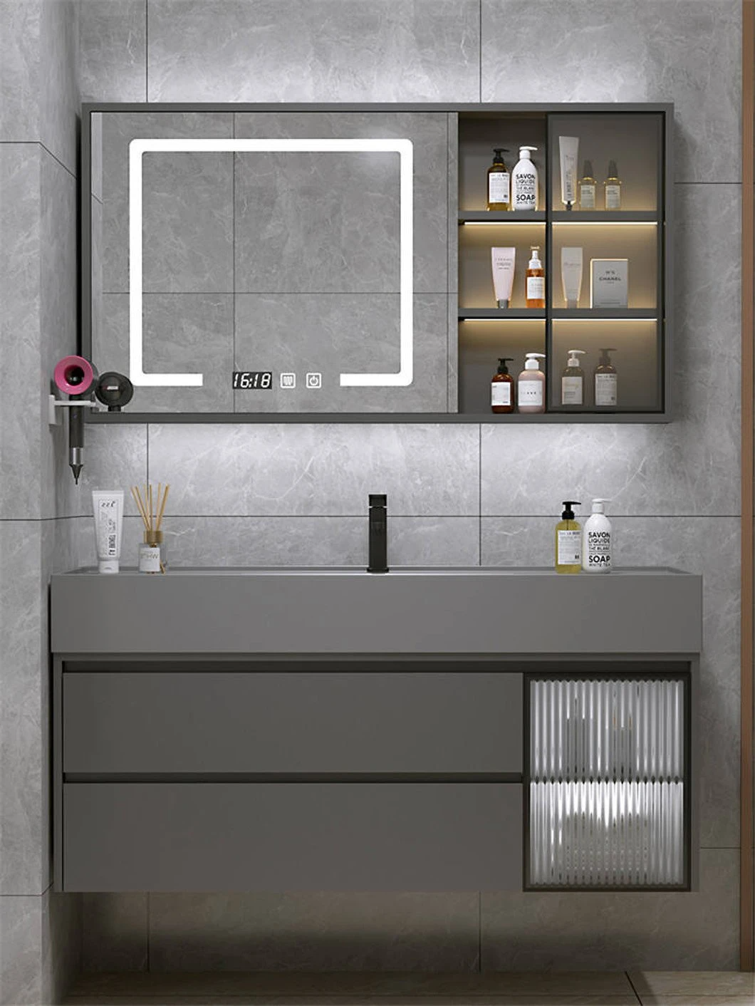 Vendite di fabbrica Marmo nero Impermeabile Bagno Armadietto dei medicinali Mobili da bagno Armadietto Lavabo per lavaggio a mano