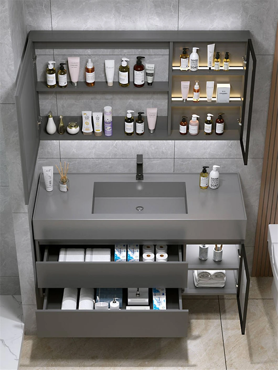 Vendite di fabbrica Marmo nero Impermeabile Bagno Armadietto dei medicinali Mobili da bagno Armadietto Lavabo per lavaggio a mano