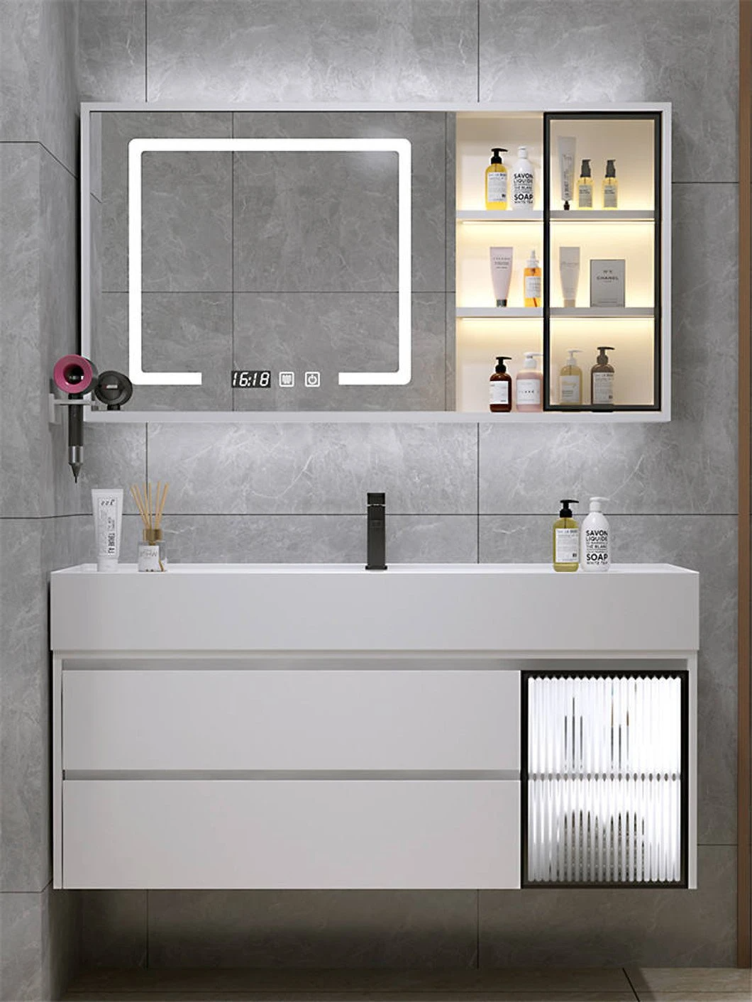 Vendite di fabbrica Marmo nero Impermeabile Bagno Armadietto dei medicinali Mobili da bagno Armadietto Lavabo per lavaggio a mano