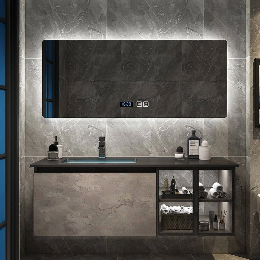 Armadietto impermeabile in pietra angolare di alta qualità Armadietto per lavabo in vetro per bagno con armadietto a specchio intelligente