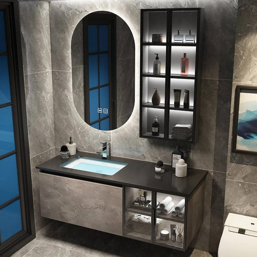 Armadietto impermeabile in pietra angolare di alta qualità Armadietto per lavabo in vetro per bagno con armadietto a specchio intelligente