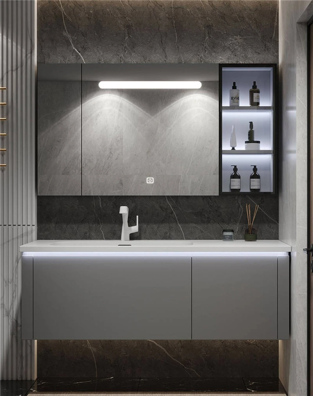 Armadietto da bagno a specchio per vanità da bagno usato a buon mercato dell'hotel Armadietto da bagno in marmo doppio moderno con lavandino