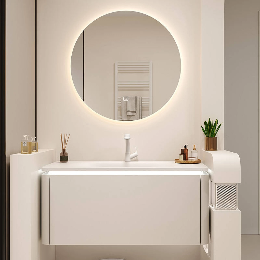 Armadietto da bagno sospeso di lusso a parete Armadietto da bagno moderno in marmo per hotel con lavabo singolo