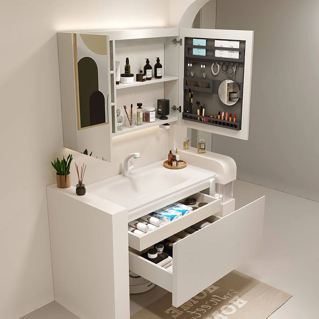Armadietto da bagno sospeso di lusso a parete Armadietto da bagno moderno in marmo per hotel con lavabo singolo