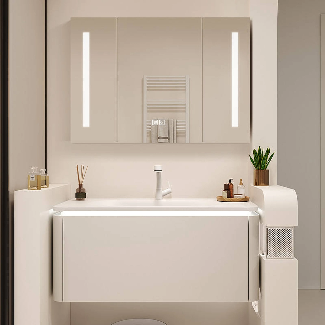 Armadietto da bagno sospeso di lusso a parete Armadietto da bagno moderno in marmo per hotel con lavabo singolo