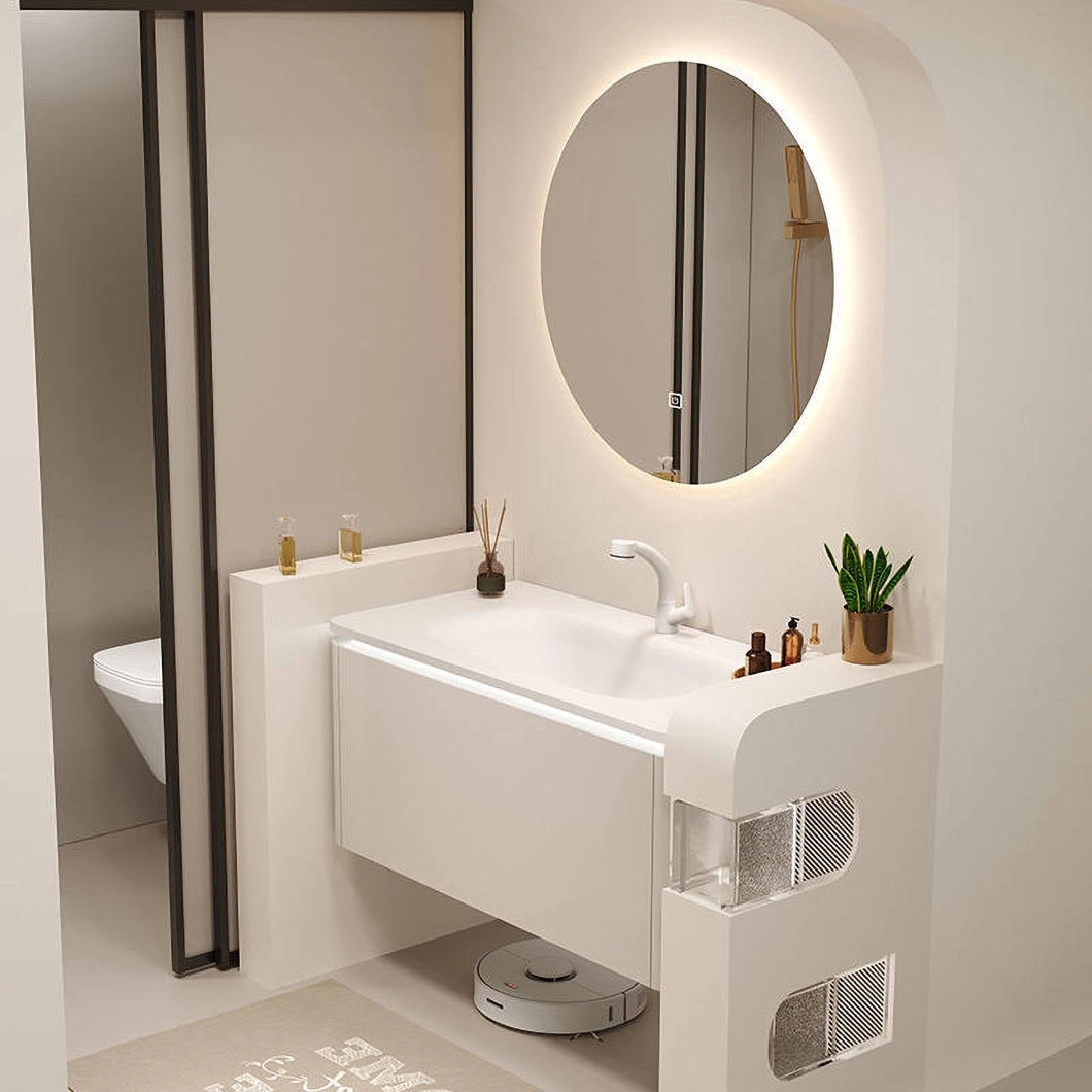 Armadietto da bagno sospeso di lusso a parete Armadietto da bagno moderno in marmo per hotel con lavabo singolo