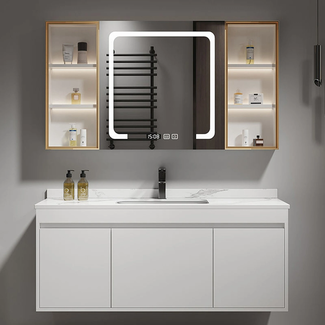 Mobile Bagno Moderno in Legno Massello Mobile Bagno Angolare di Lusso con Armadietto a Specchio