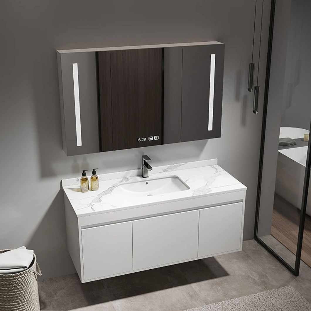 Moderno Mobile Lavatoio e Spogliatoio in Legno Massello Mobili da Bagno Neri Lussuoso Mobile da Bagno con Armadietto a Specchio Intelligente