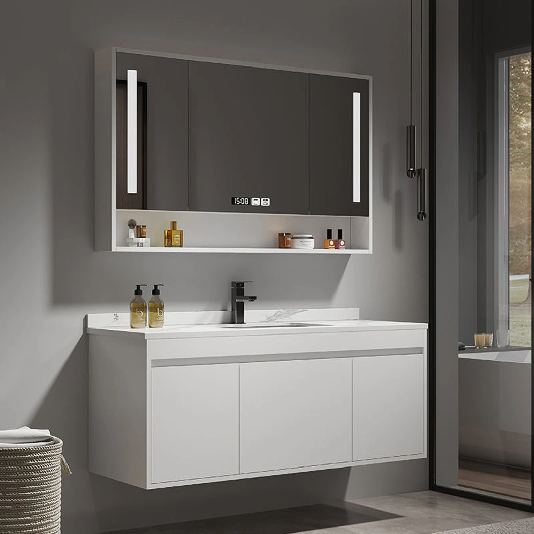 Moderno Mobile Lavatoio e Spogliatoio in Legno Massello Mobili da Bagno Neri Lussuoso Mobile da Bagno con Armadietto a Specchio Intelligente