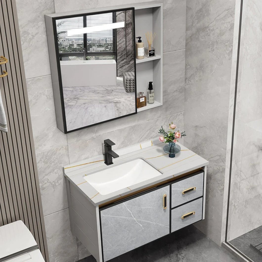 Armadietto da bagno moderno ad angolo impermeabile in legno massello da bagno Mini armadietto da bagno piccolo