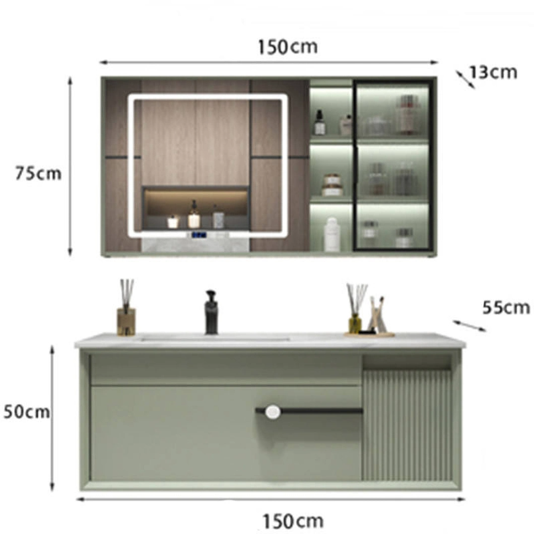 Set da toeletta moderno di lusso con mobile da bagno in legno massello nero lucido con specchio a LED