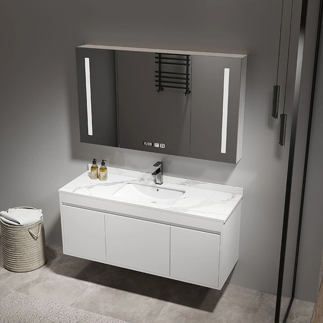 Mobile Bagno Moderno in Legno Massello Mobile Bagno Angolare di Lusso con Armadietto a Specchio