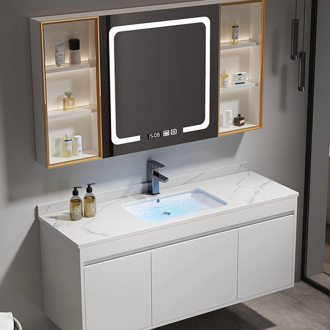 Mobile Bagno Moderno in Legno Massello Mobile Bagno Angolare di Lusso con Armadietto a Specchio