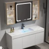Moderno Mobile Lavatoio e Spogliatoio in Legno Massello Mobili da Bagno Neri Lussuoso Mobile da Bagno con Armadietto a Specchio Intelligente