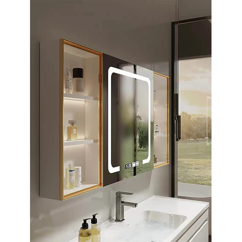 Moderno Mobile Lavatoio e Spogliatoio in Legno Massello Mobili da Bagno Neri Lussuoso Mobile da Bagno con Armadietto a Specchio Intelligente