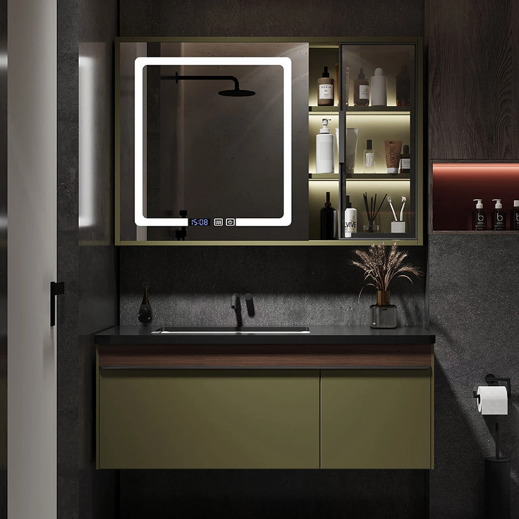 2023 Lavandino da bagno con rubinetto in rovere stile hotel moderno Mobile da bagno moderno con ripiani