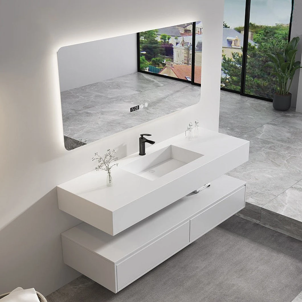 Moderno mobile da bagno in marmo integrale a parete con lavabo singolo da 24 pollici
