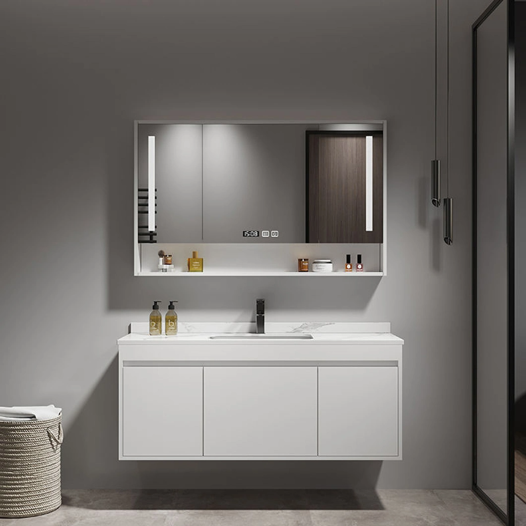 Mobile Bagno Moderno in Legno Massello Mobile Bagno Angolare di Lusso con Armadietto a Specchio