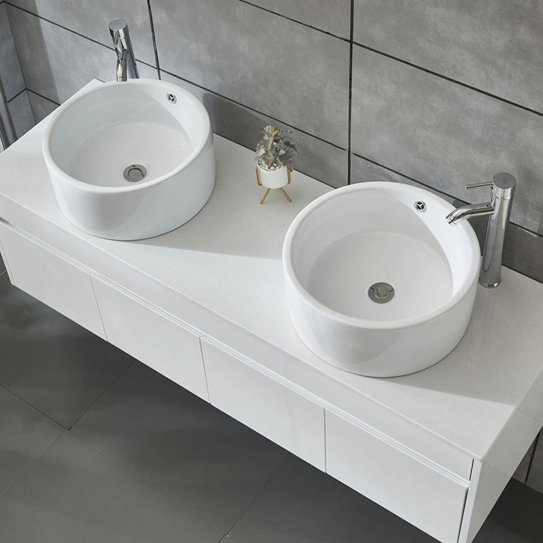Set di mobili da bagno in legno per lavabo da appoggio moderno, mobile da toeletta in ceramica, doppio lavabo