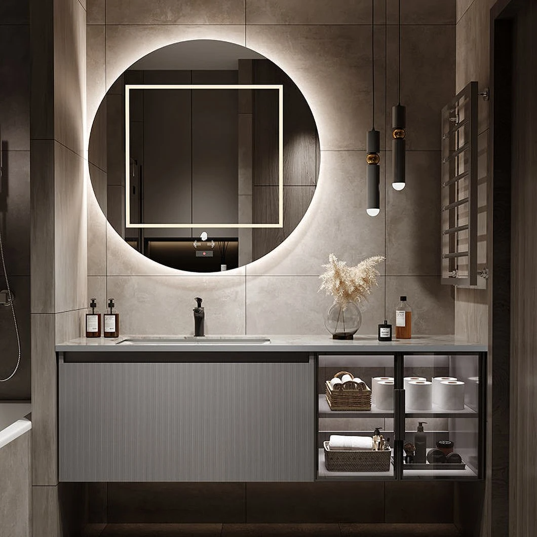 Fornitore moderno di stile europeo dell'hotel Compensato Singolo lavello Resistente all'acqua Vanità del bagno Armadietto a specchio del bagno con lavandino