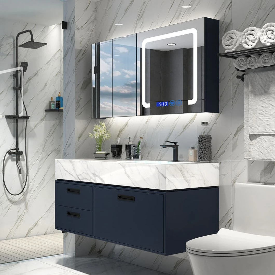 Mobile Bagno Moderno in Legno Massello Mobile Bagno Angolare di Lusso con Armadietto a Specchio