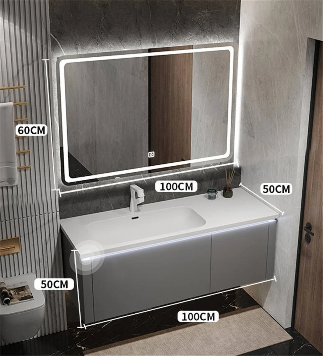 Moderno in legno massello con mobiletto per lavabo da bagno incernierato in acciaio inox Mobiletto da bagno bianco con mobiletto a specchio