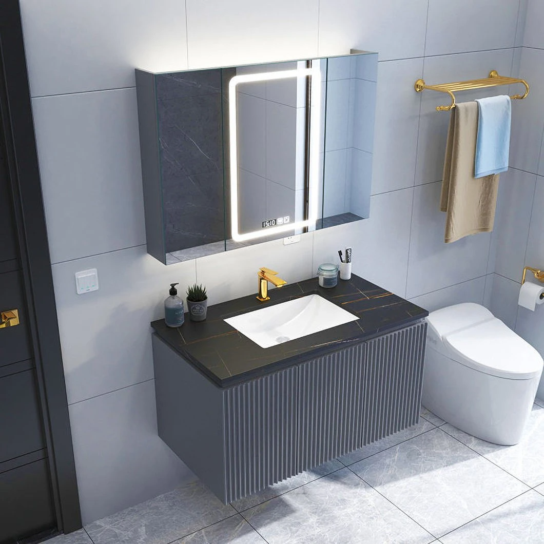 Mobile da bagno in marmo per montaggio a parete con mobile a specchio intelligente per bagno con specchio a LED