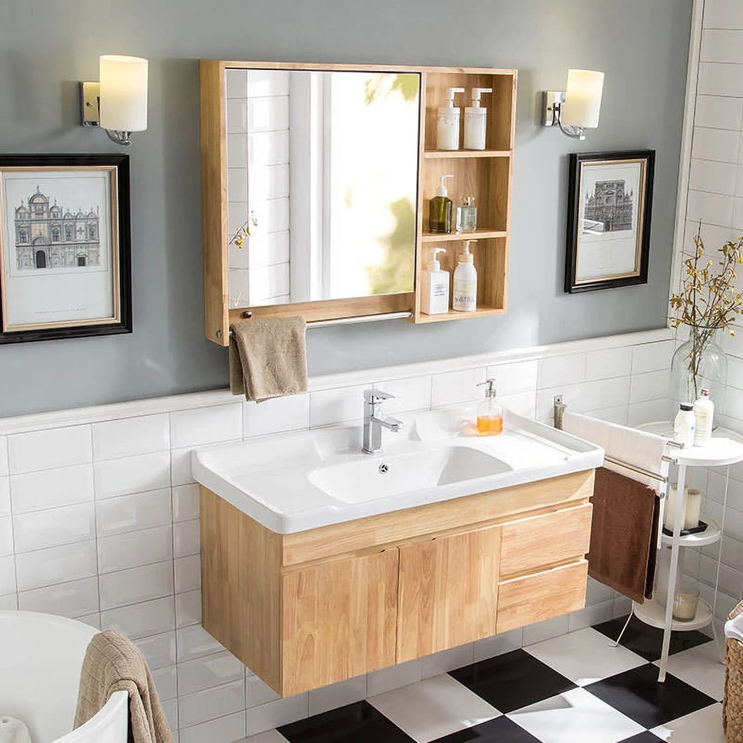 Mobile da bagno in legno massello a parete Mobile da bagno in marmo con specchio a LED Vanity Smart Cabinet