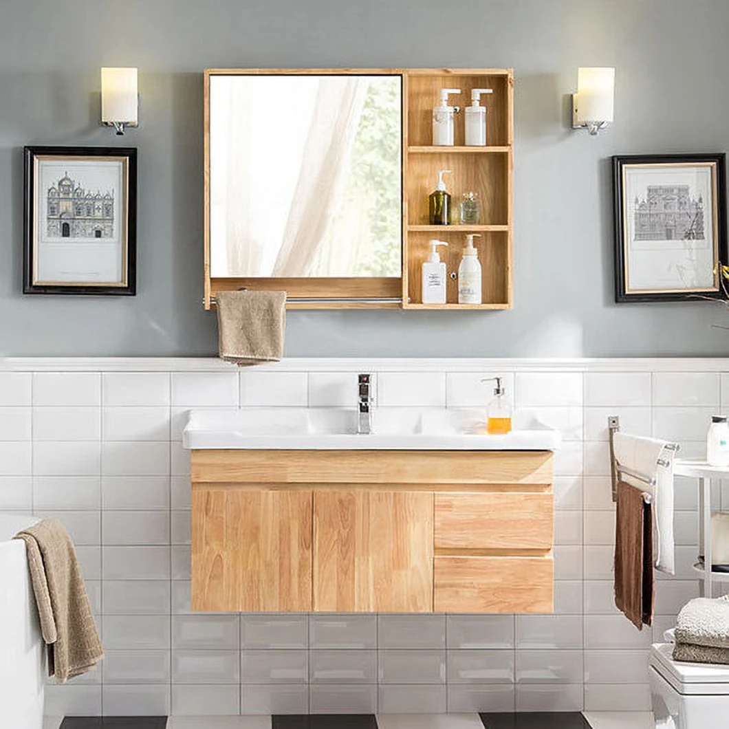 Mobile da bagno in legno massello a parete Mobile da bagno in marmo con specchio a LED Vanity Smart Cabinet