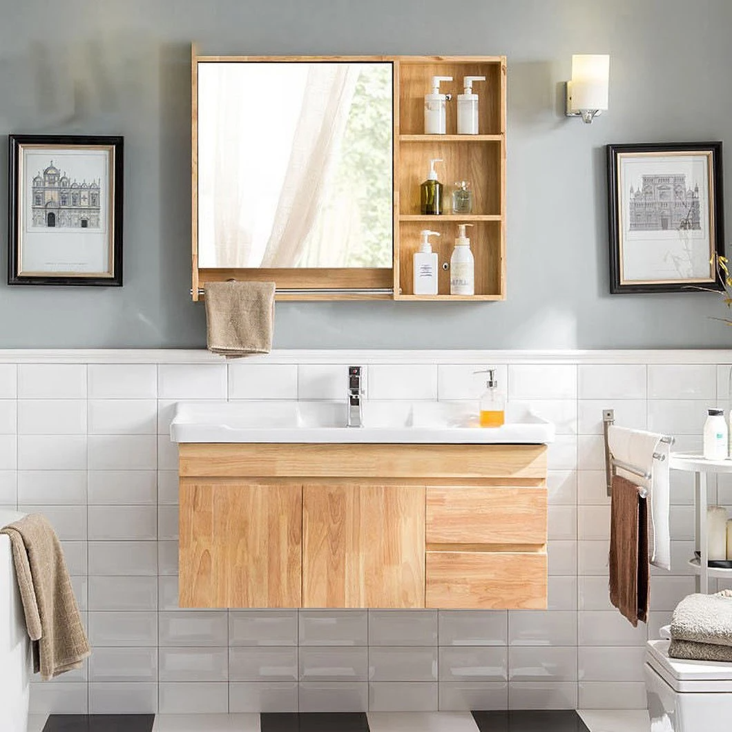 Mobile da bagno in legno massello a parete Mobile da bagno in marmo con specchio a LED Vanity Smart Cabinet