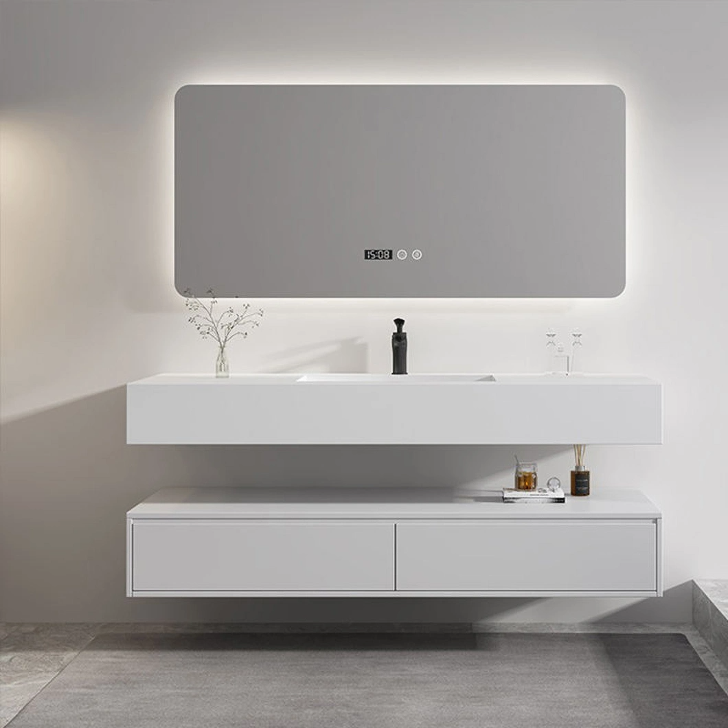 Mobiletto da bagno piccolo lavabo singolo in legno Mobile da parete bianco con specchio