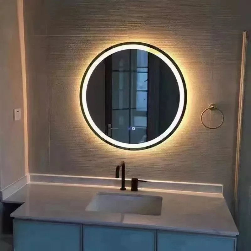 Cerchio Toilette Arco cinese Rotondo LED Specchi Decor Wall Grandi adesivi a figura intera Parete in bagno con specchio cosmetico a luce LED