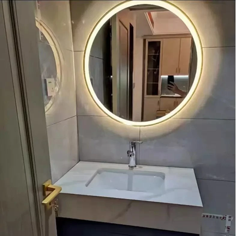 Cerchio Toilette Arco cinese Rotondo LED Specchi Decor Wall Grandi adesivi a figura intera Parete in bagno con specchio cosmetico a luce LED