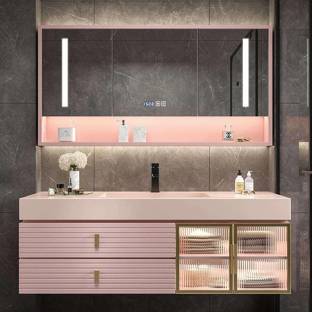 Set di mobili da bagno in pietra di lusso per lavabo doppio lavabo in melamina
