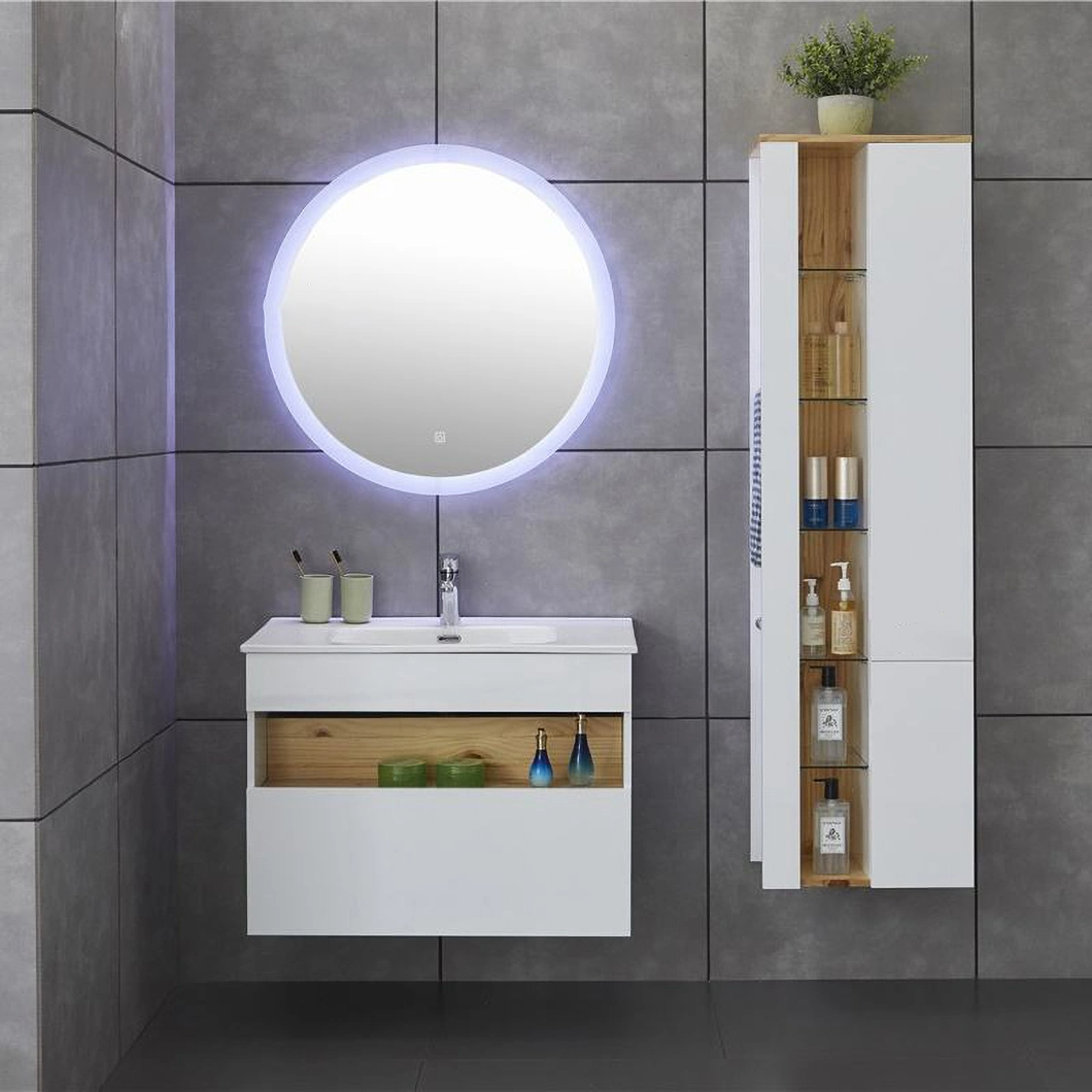 Piano in rovere lucido moderno personalizzato di fascia alta in stile minimalista con mobiletto da bagno a specchio con funzione antiappannamento