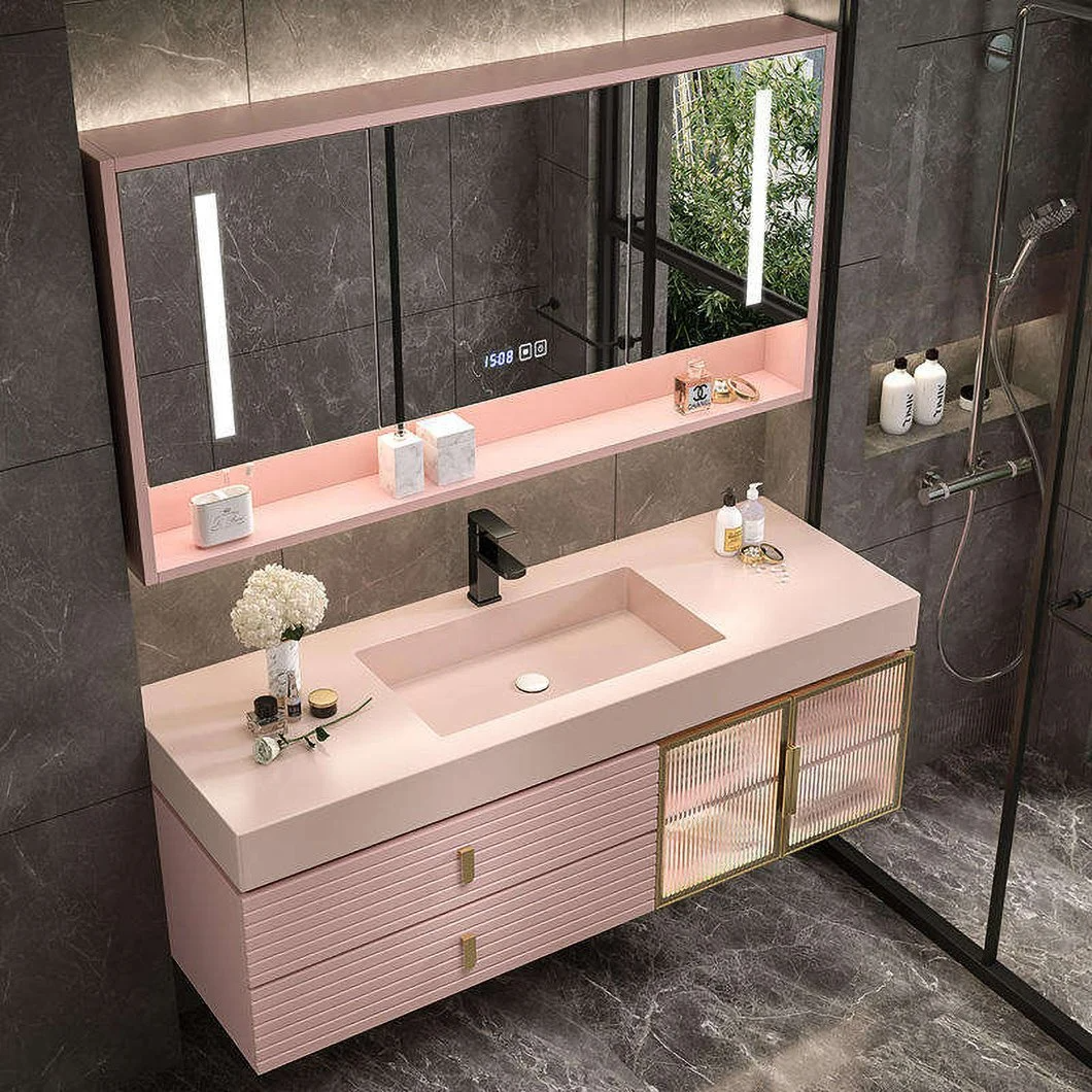 Mobile da bagno moderno in legno massello Wind Vanity Ampio spazio Armadietto da bagno doppio con armadietto a specchio