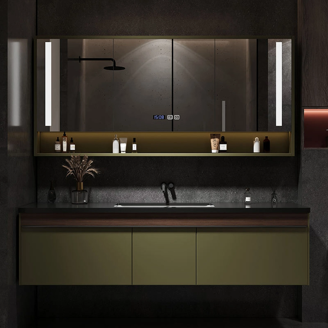 Lavabo doppio moderno OEM e lavabo per mani Lavabo da appoggio in legno massello di ardesia da appoggio nero Mobile da bagno a specchio