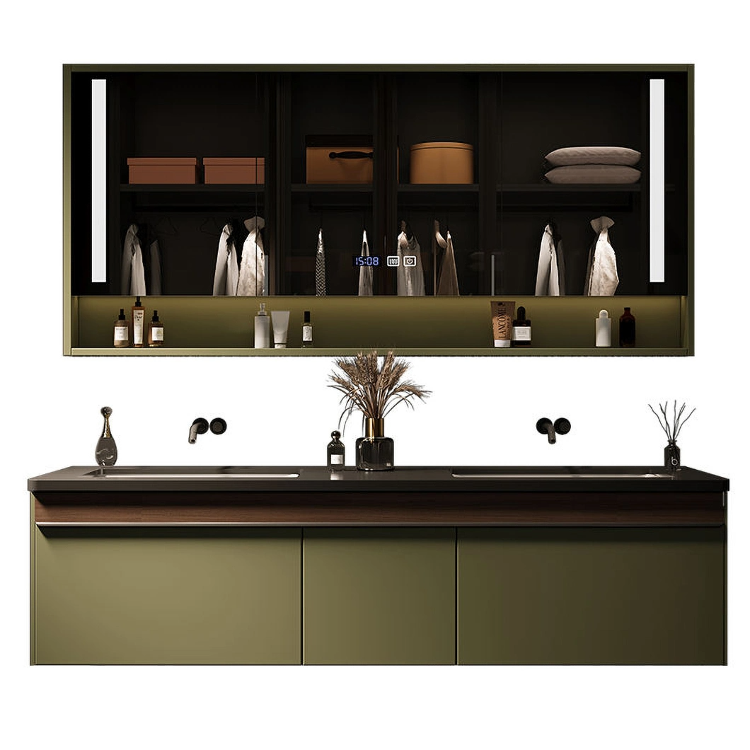 Lavabo doppio moderno OEM e lavabo per mani Lavabo da appoggio in legno massello di ardesia da appoggio nero Mobile da bagno a specchio