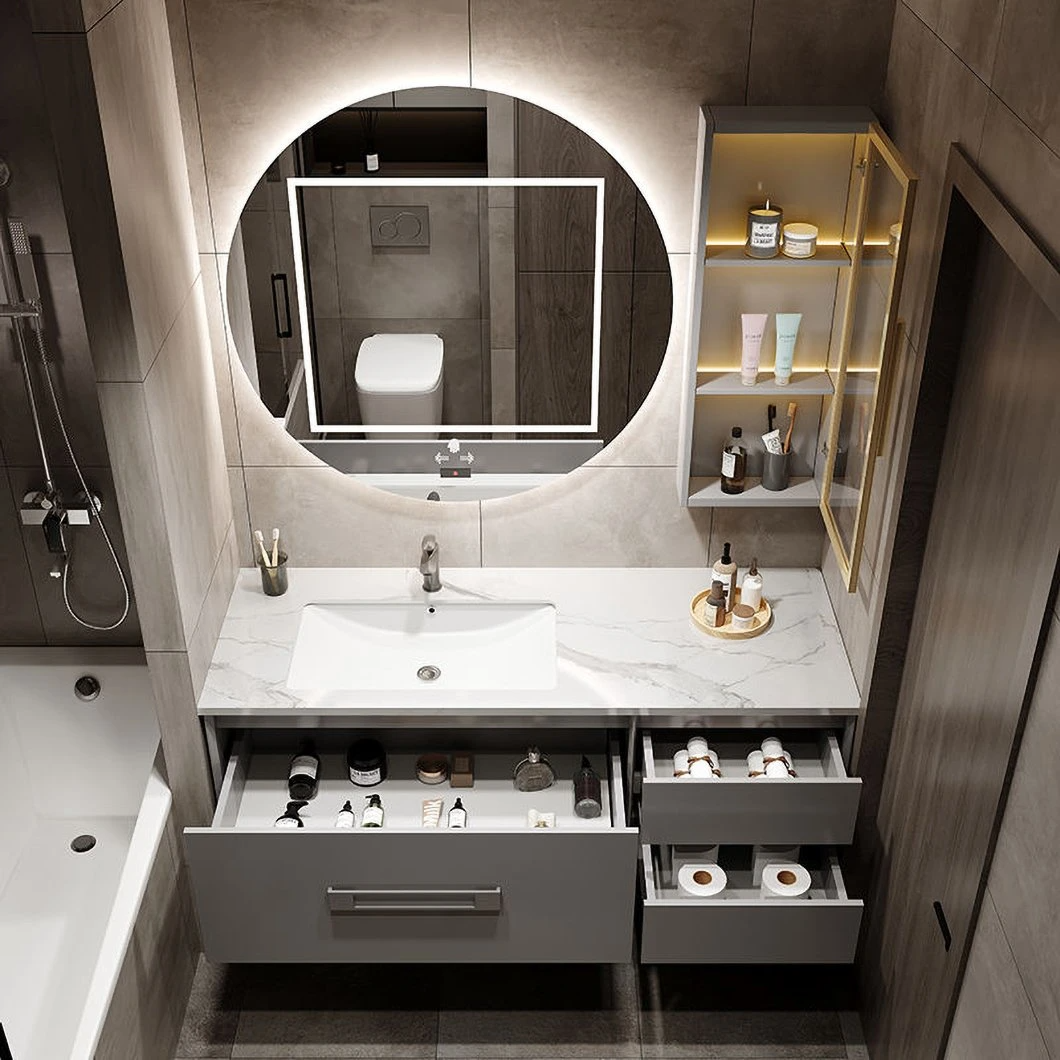 OEM Modern Light Luxury Slate One Lavabo Minimalista Smart LED Combinazione di mobili da bagno a specchio in vendita