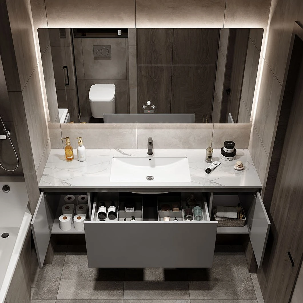 OEM Modern Light Luxury Slate One Lavabo Minimalista Smart LED Combinazione di mobili da bagno a specchio in vendita