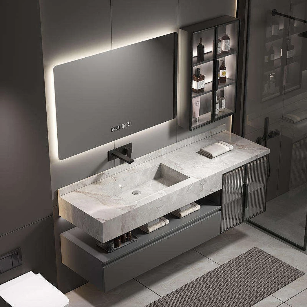 Armadietto da bagno in legno massello grigio personalizzato all'ingrosso personalizzato stile Europa OEM