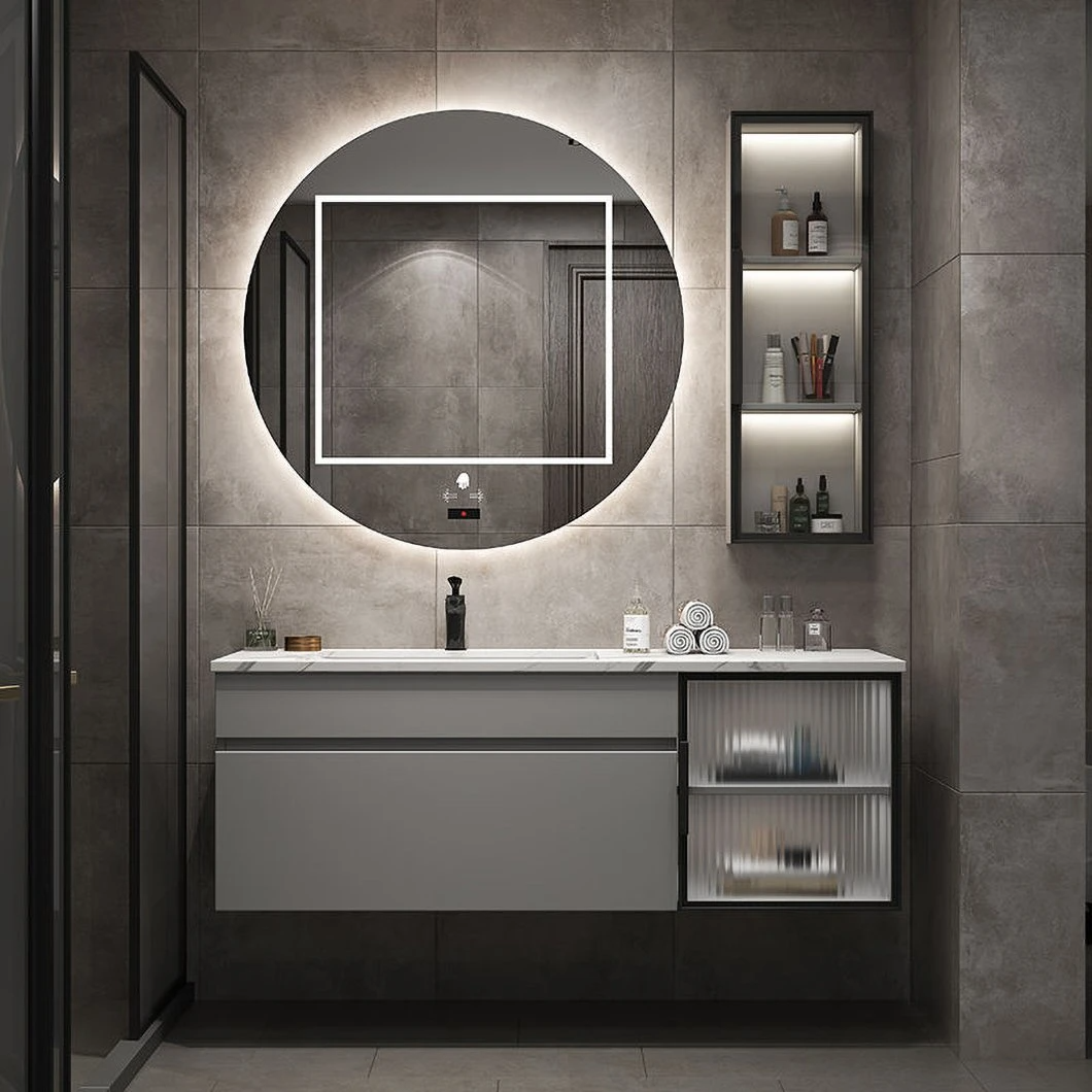 OEM Modern Light Luxury Slate One Lavabo Minimalista Smart LED Combinazione di mobili da bagno a specchio in vendita