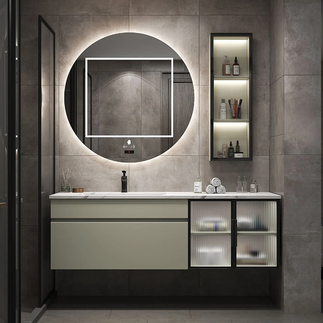OEM Modern Light Luxury Slate One Lavabo Minimalista Smart LED Combinazione di mobili da bagno a specchio in vendita