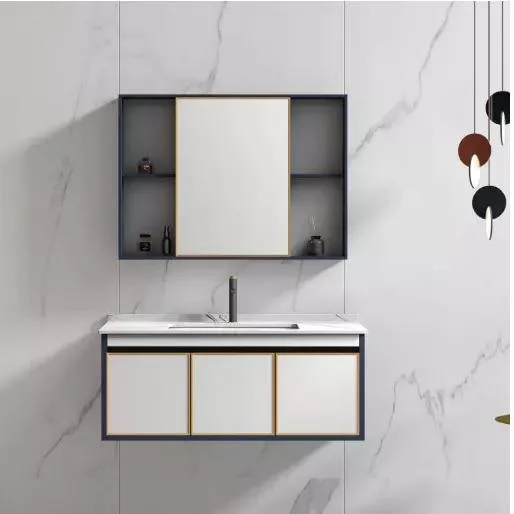 Mobili da toeletta per mobili da parete per bagno con specchio per lavabo in PVC stile semplice