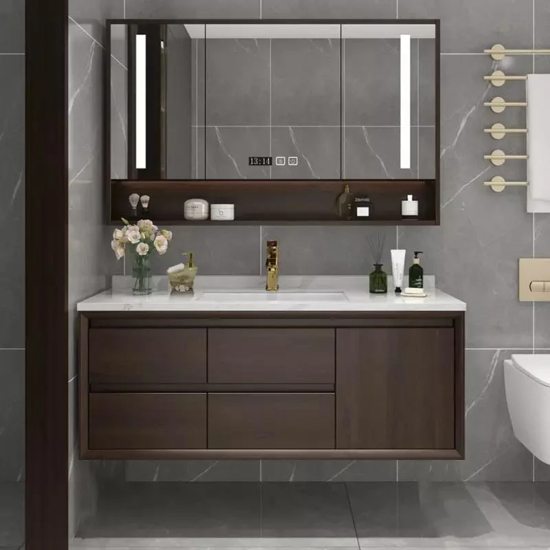 Mobili a specchio in legno massello Lavabo da bagno Design moderno per appartamento d'albergo