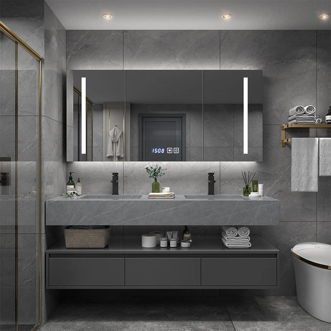 Armadietti sospesi a parete con specchio Bagno luminoso senza lavabo superiore Walk in Mobile da bagno rettangolare personalizzato