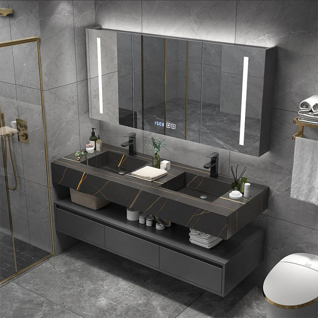 Armadietti sospesi a parete con specchio Bagno luminoso senza lavabo superiore Walk in Mobile da bagno rettangolare personalizzato